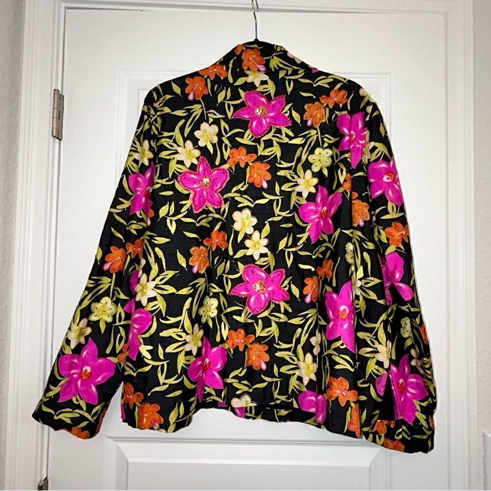 Laura Ashley Floral Print Embroidered Embellished Silk Blazer Jacket - Picture 4 of 6